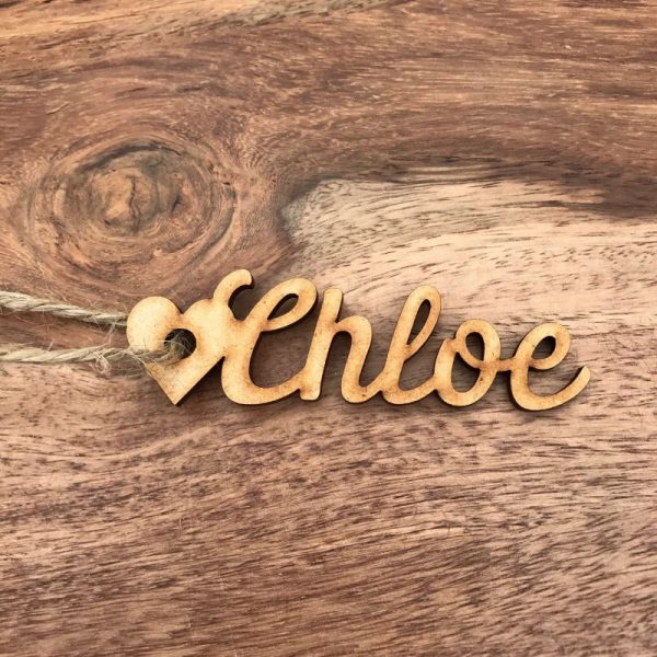 Script Wooden Heart Place Name / Gift Tag