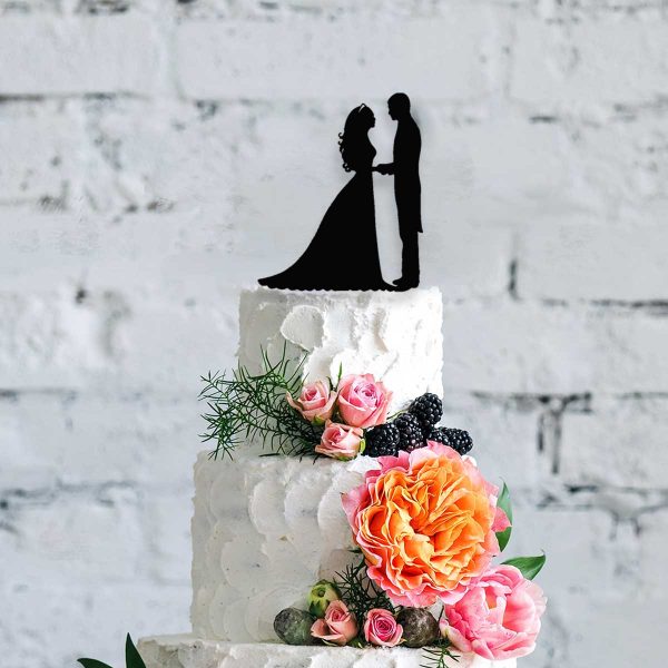 Silhouette Bride & Groom Wooden Cake Topper