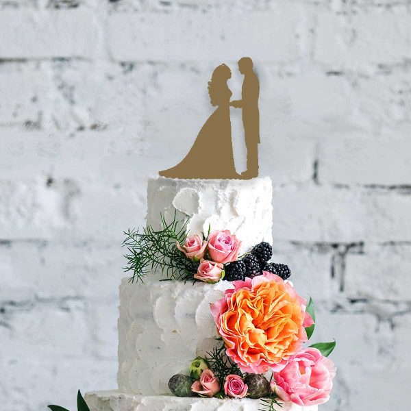Silhouette Bride & Groom Wooden Cake Topper