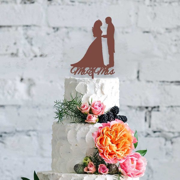 Silhouette Mr & Mrs Wooden Cake Topper