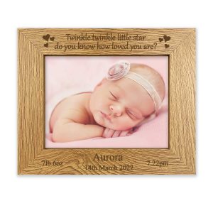 Oak Style Engraved New Baby Photo Frame